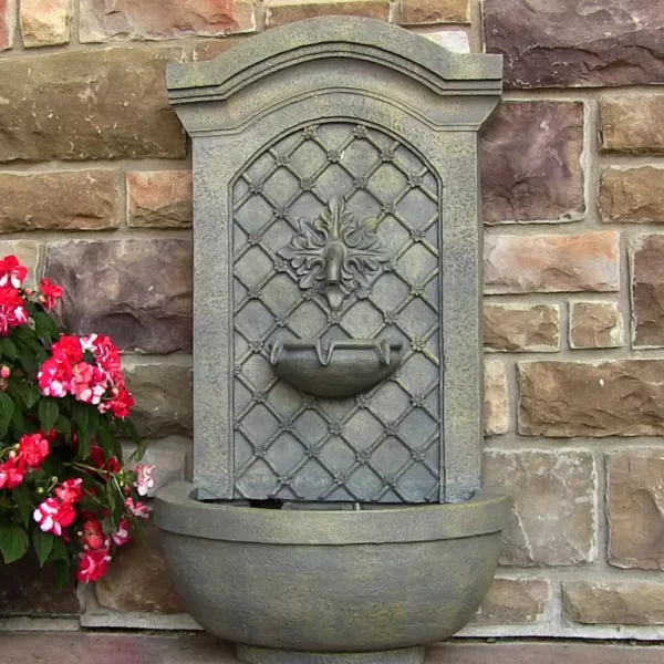 Sunnydaze Decor Rosette Resin French Limestone Solar-On-Demand Outdoor Wall Fountain