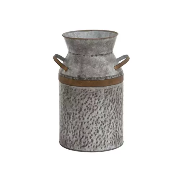 LITTON LANE 14 in. H Gray Galvanized Tin Decorative Milk Can with Rust Band Handles