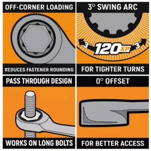 GEARWRENCH 15 mm 120XP Universal Spline XL GearBox Flex Head Ratcheting Wrench