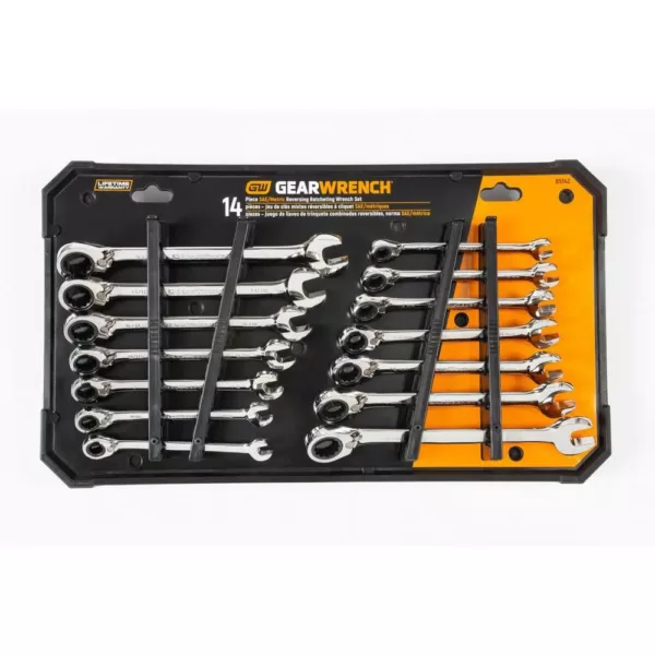 GEARWRENCH 12-Point SAE/Metric Reversible Ratcheting Combination Wrench Set (14-Piece)