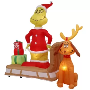 Gemmy 6 ft. Tall Airblown Inflatable Grinch and Max on Sled Scene