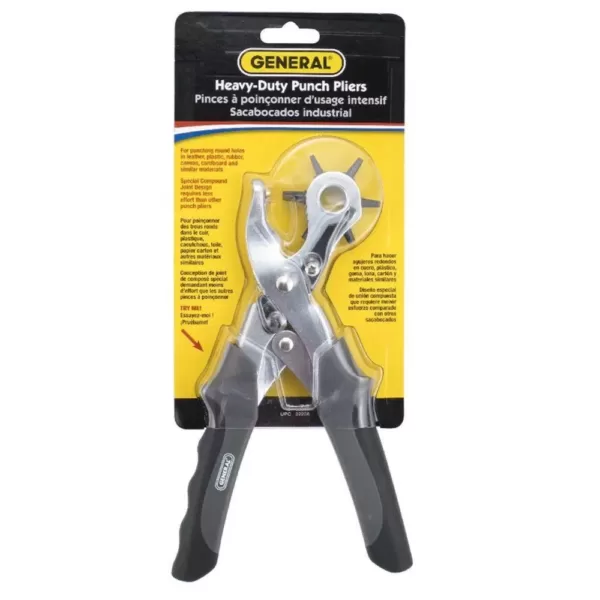 General Tools Heavy Duty Self-Opening Revolving Hole Punch Pliers for Leather Punching Belts Pet Collars Handbags and More