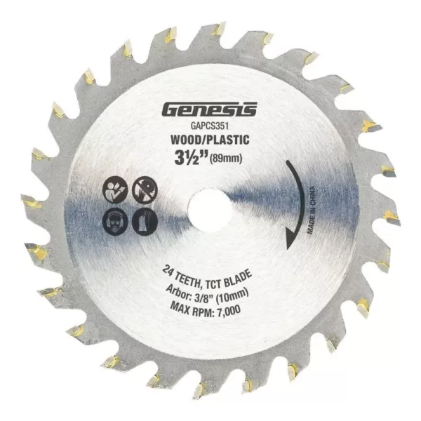 Genesis 3-1/2 in. 24-Teeth Tungsten Carbide-Tipped Circular Saw Blade for Wood and Plastic