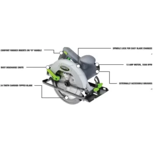 Genesis 13 Amp 7-1/4 in. Circular Saw with Metal Lower Guard, Spindle Lock, 24T Blade, Rip Guide and Blade Wrench