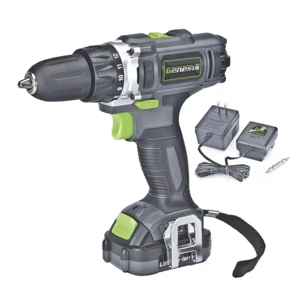 Genesis 12-Volt Lithium-ion Cordless Variable Speed Drill/Driver with 3/8 in. Chuck, LED Light, Charger and Bit