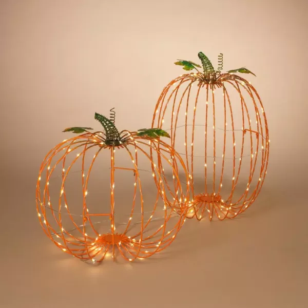 Gerson 13.58 in. Assorted Pre-Lit Standing Pumpkins Decor (Set of 2)