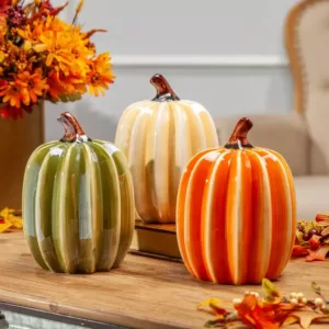 Gerson Assorted 8 in. H Ribbed Dolomite Harvest Pumpkins (Set of 3)