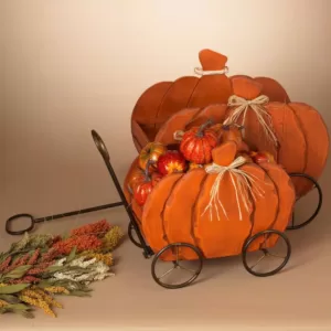 Gerson Assorted 21.85 in. Nesting Wood Pumpkin Wagons (Set of 2)