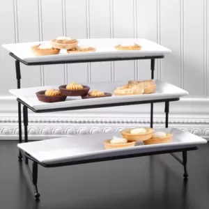 GIBSON elite Gracious Dining 4-Piece White 3-Tier Fine Ceramic Cake Stand with Metal Rack