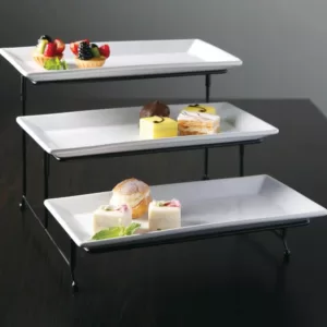 GIBSON elite Gracious Dining 4-Piece White 3-Tier Fine Ceramic Cake Stand with Metal Rack