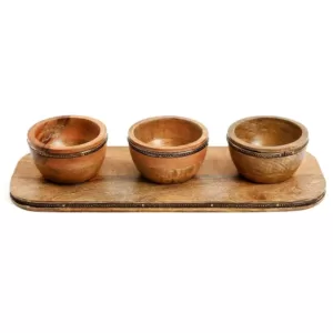 GIBSON elite Elite Pinehurst 3-Piece 4 in. Wood Condiment Bowls and Tray Set