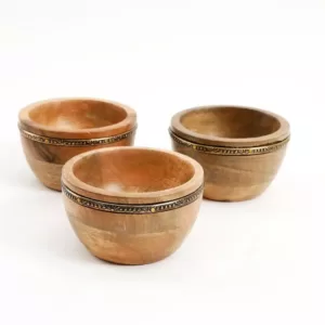 GIBSON elite Elite Pinehurst 3-Piece 4 in. Wood Condiment Bowls and Tray Set