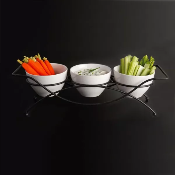 GIBSON elite Splendid Grace White Serving Set with Metal Rack (Set of 4)