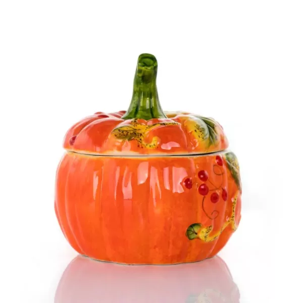 Gibson Home Stoneware Pumpkin Cookie Jar in Orange with Lid