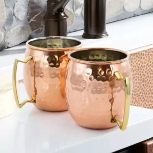 Gibson 18 oz. Copper Hammered Brass Muel Mugs (Set of 8)