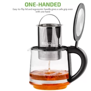 Ovente 3.4-Cup Black Glass Tea Kettle with Tea Infuser for Loose-Leaf Tea, Compatible with KG612S (FGK27B)