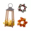 Glitzhome 19.29 in. H Wooden/Metal Led Pillar Lantern with 3 Changeable Candle Rings Spring/Fall/Christmas