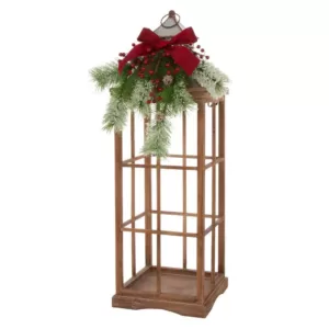 Glitzhome Brown Christmas Farmhouse Wood/Metal Lanterns (Set of 2)