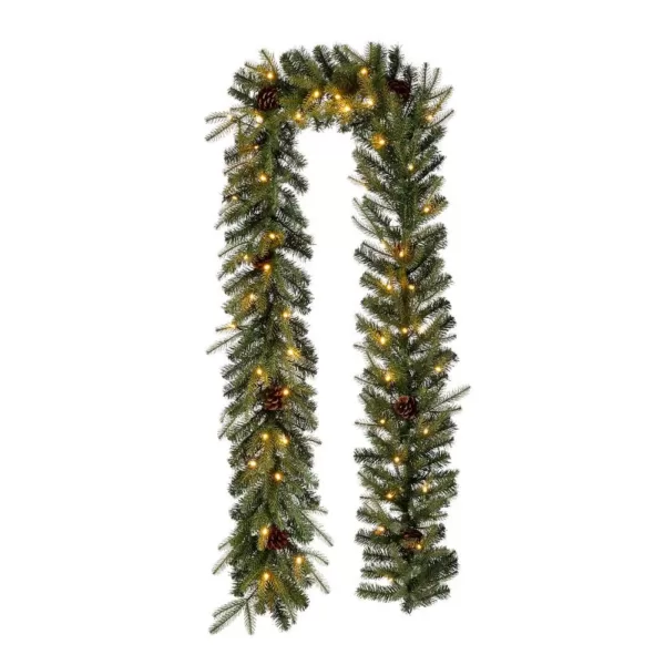 Glitzhome 9 ft. L Pre-Lit Greenery Pine Cone Artificial Christmas Garland with Warm White LED Light