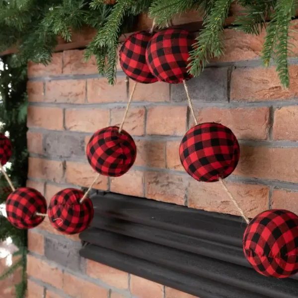 Glitzhome 6.5 ft. L Red and Black Plaid Fabric Garland