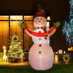 Glitzhome 12 ft. Lighted Inflatable Snowman with Welcome Decor