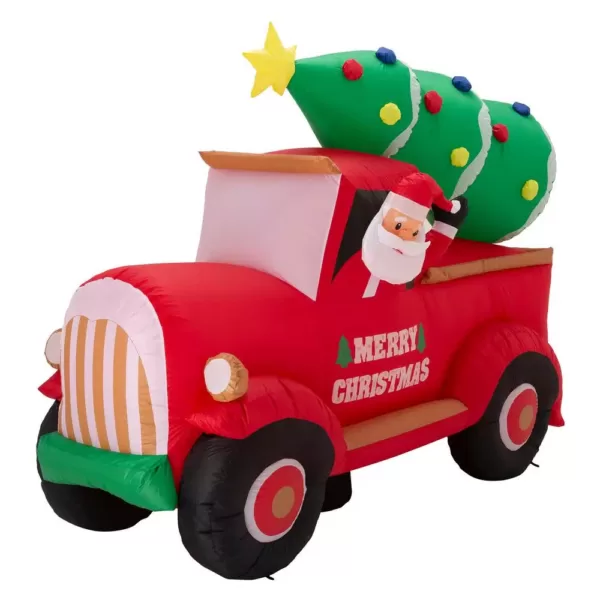 Glitzhome 7 ft. Santa Claus On Pick Up Truck Inflatable Decor