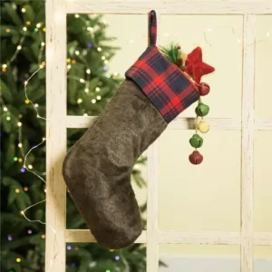 Glitzhome 19 in. L Plush Stocking with Plaid Cuff