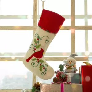 Glitzhome 21 in. H Fabric Cardinal Stocking