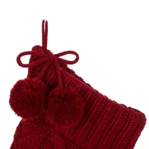 Glitzhome 24 in. H Knitted Polyester Christmas Stocking with Pom Ball-Red