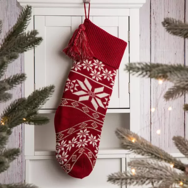 Glitzhome 24 in.H Knited Acrylic Christmas Stocking with Snowflake