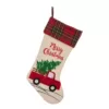 Glitzhome 21 in. L Embroidered Linen Christmas Stocking - Red Truck