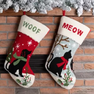 Glitzhome 21 in. Polyester and Acrylic Hooked Cat and Dog Stocking (2-Pack)