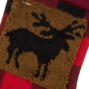 Glitzhome 19 in. Acrylic Plaid Stocking with Rug Hooked Reindeer and Bear (Set of 2)