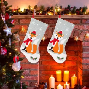 Glitzhome 19 in. Polyester Fox Hooked Stocking (2-Pack)