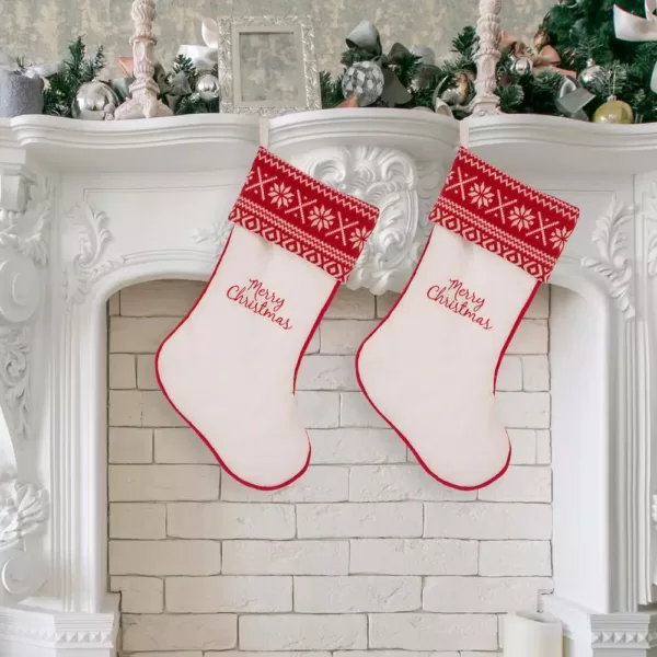 Glitzhome 21 in. White Fleece Polyester Christmas Decoration Stocking (2-Pack)