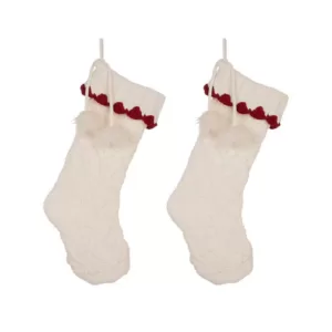 Glitzhome 22 in. Knitted Acrylic White Christmas Decoration Stocking (Set of 2)