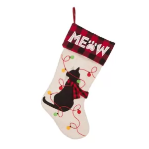 Glitzhome 21 in. Polyester LED Embroidered Linen Christmas Dog Stocking (2-Pack)