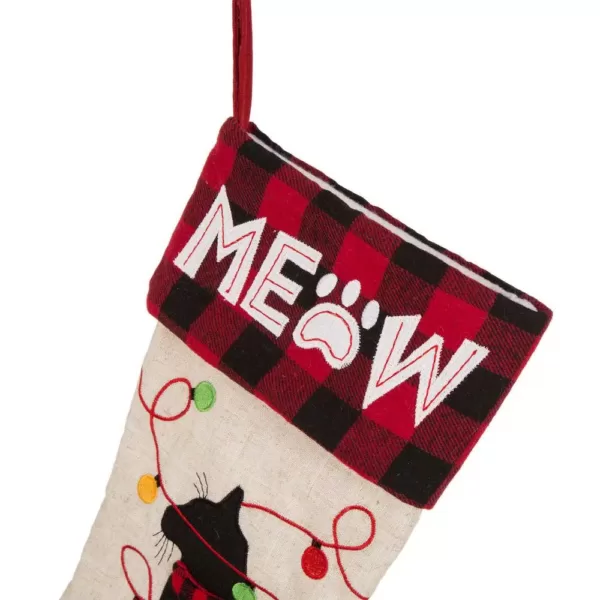 Glitzhome 21 in. Polyester LED Embroidered Linen Christmas Dog Stocking (2-Pack)