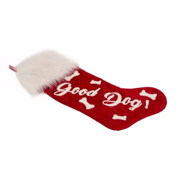 Glitzhome 21 in. H Polyester Velvet Christmas Stocking with Plush Cuff- Good Dog (2-Pack)