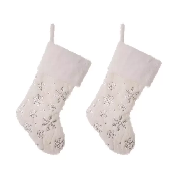 Glitzhome 21 in. H Polyester White Plush Stocking with Snowflake Christmas (2-Pack)