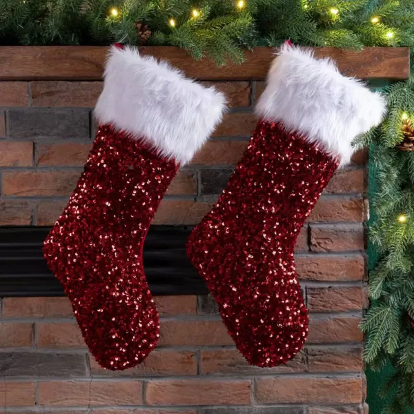 Glitzhome 21 in. H Polyester Red Sequin Christmas Stocking (2-Pack)