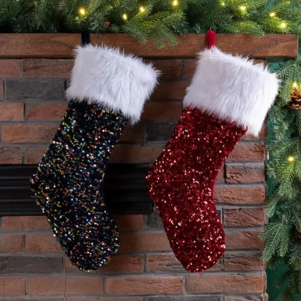 Glitzhome 21 in. H Polyester Sequin Christmas Stocking (set of 2)