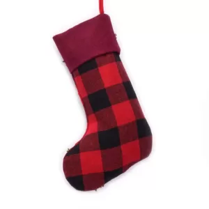 Glitzhome 19 in. Polyester/Acrylic Plaid Christmas Stocking with Rug Hooked Reindeer