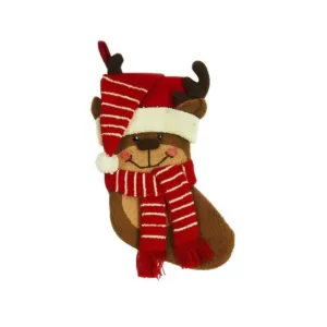 Glitzhome 19 in. Polyester/Acrylic Hooked 3D Reindeer Christmas Stocking