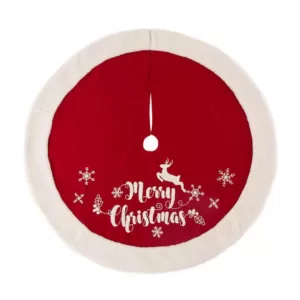 Glitzhome 48 in. D Fabric Christmas Tree Skirt in Merry Christmas