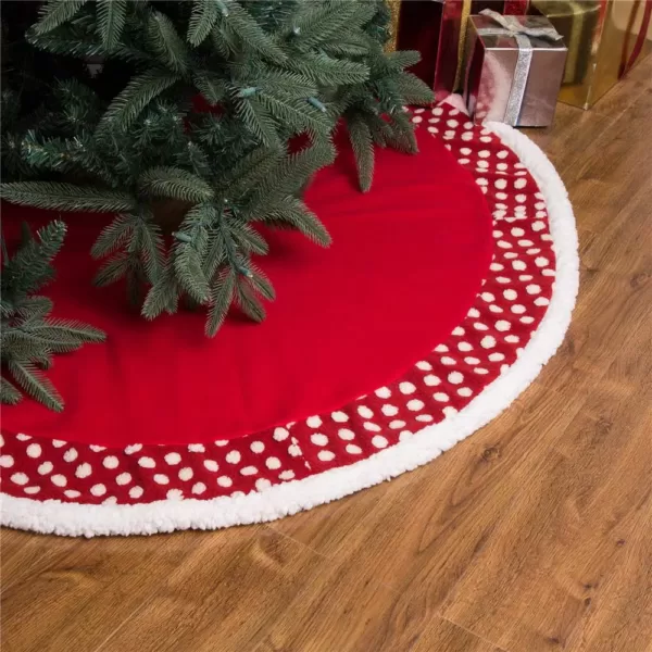 Glitzhome 48 in. D Fabric Christmas Tree Skirt in Pompom