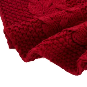 Glitzhome 52 in. D Knitted Acrylic Red Christmas Tree Skirt