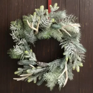 Glitzhome 24 in. D Flocked Pinecone and Antler Wreath