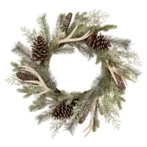 Glitzhome 24 in. D Flocked Pinecone and Antler Wreath