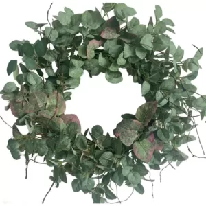 Glitzhome 24 in.  Green Unlit Seasonal Artificial Christmas Wreath with Eucalyptus